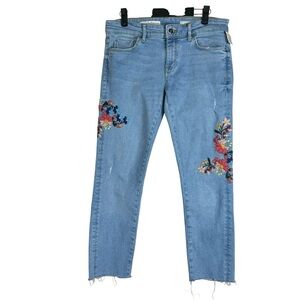 Anthropologie Pilcro and Letterpress Jeans Size 27 Light Wash Floral Embroidered